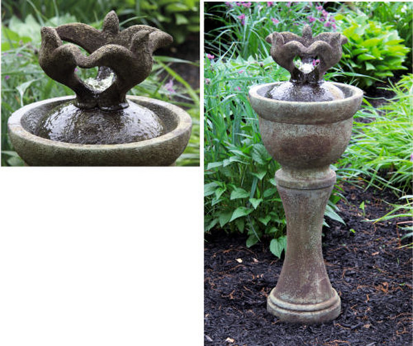 Cement Three Doves Fountain with Light Sculptural Decor